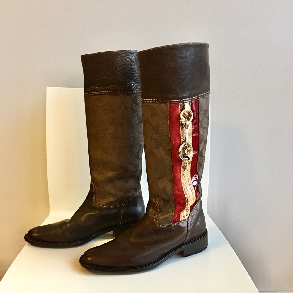 Coach ROCHELLE Pull on Signature Canvas Leather Riding Boots - Picture 2 of 16